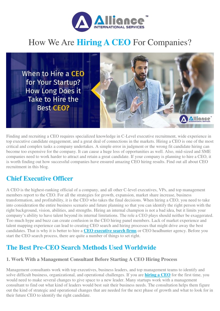 how we are hiring a ceo for companies n.w