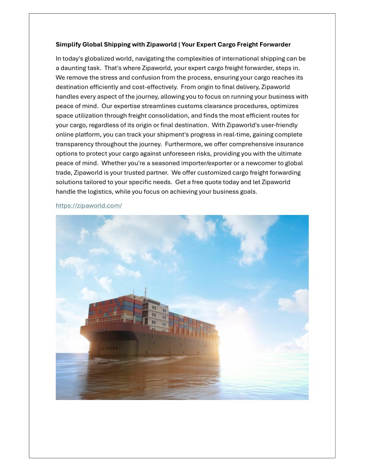 simplify global shipping with zipaworld your n.w