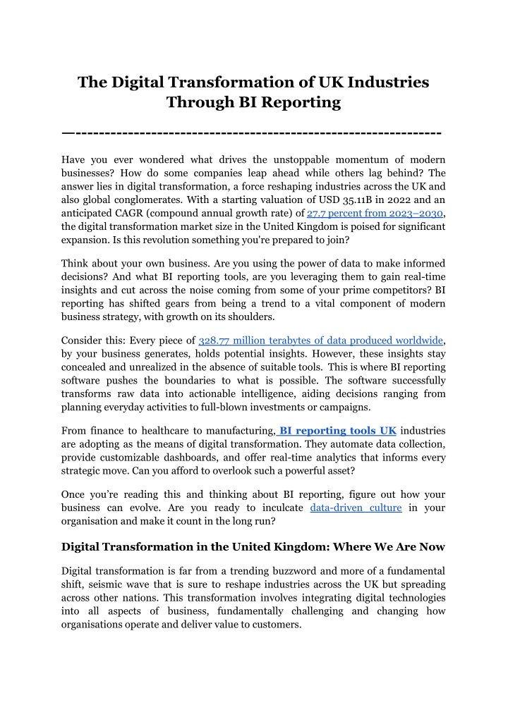 the digital transformation of uk industries n.w