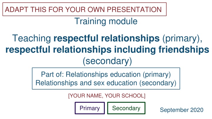 Teaching Respectful Relationships: Primary and Secondary Curriculum Training Module