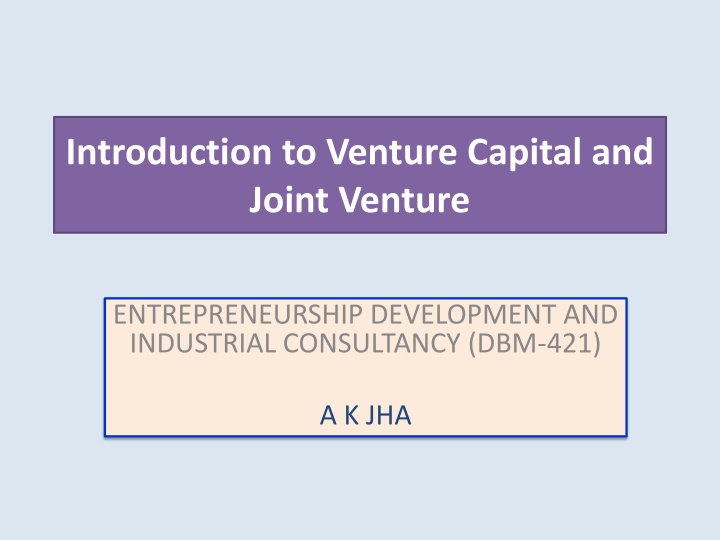 Venture Capital and Joint Ventures in Entrepreneurship