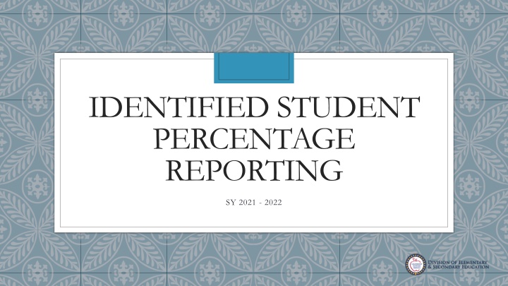 Identifying Student Percentage Reporting SY 2021 - 2022