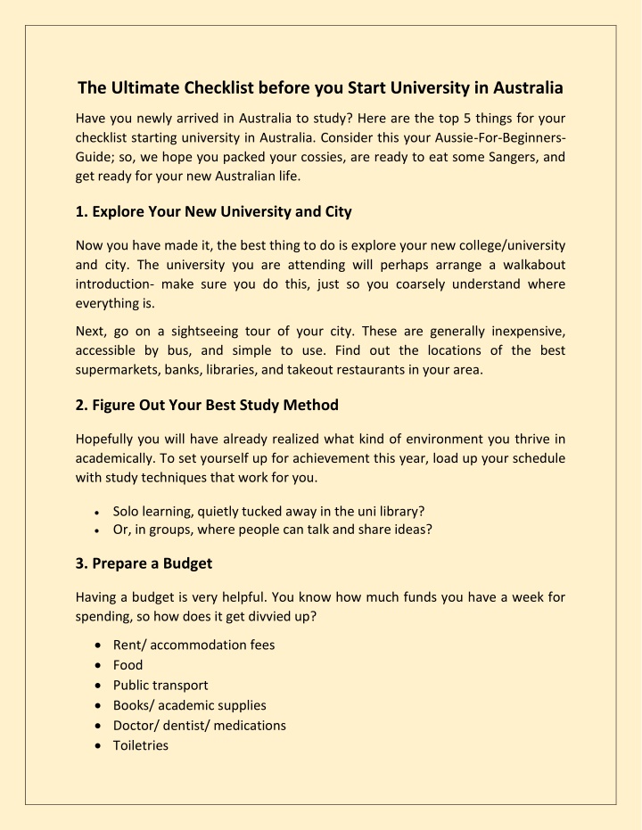 the ultimate checklist before you start n.w
