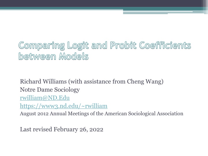 Comparing Logit and Probit Coefficients between Models