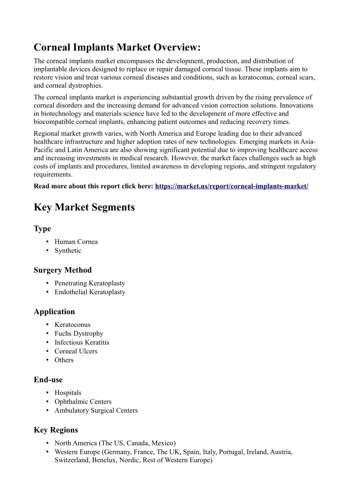 corneal implants market overview n.w