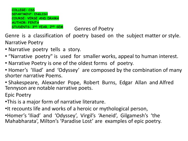 Overview of Poetry Genres and Elements for English Students