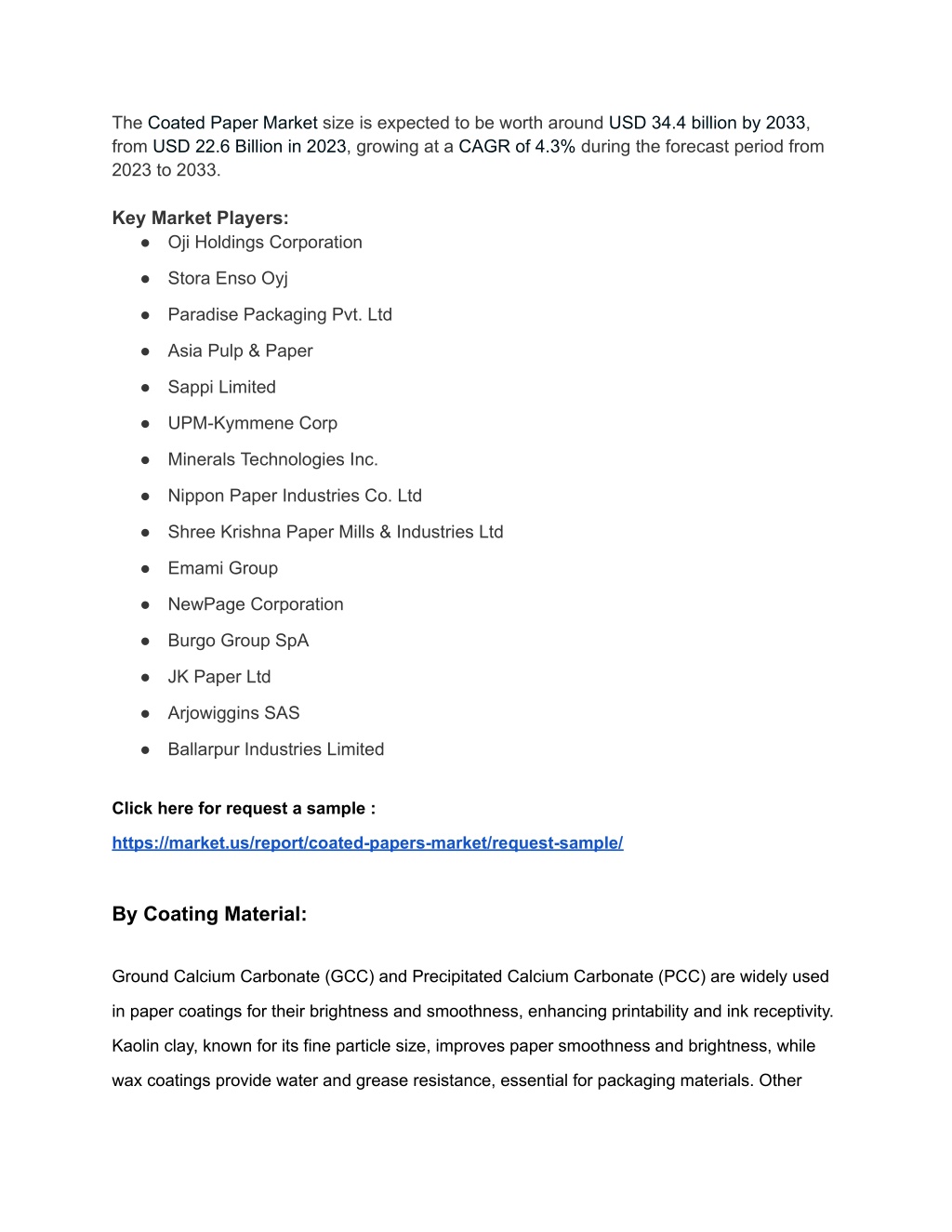 the coated paper market size is expected l.w