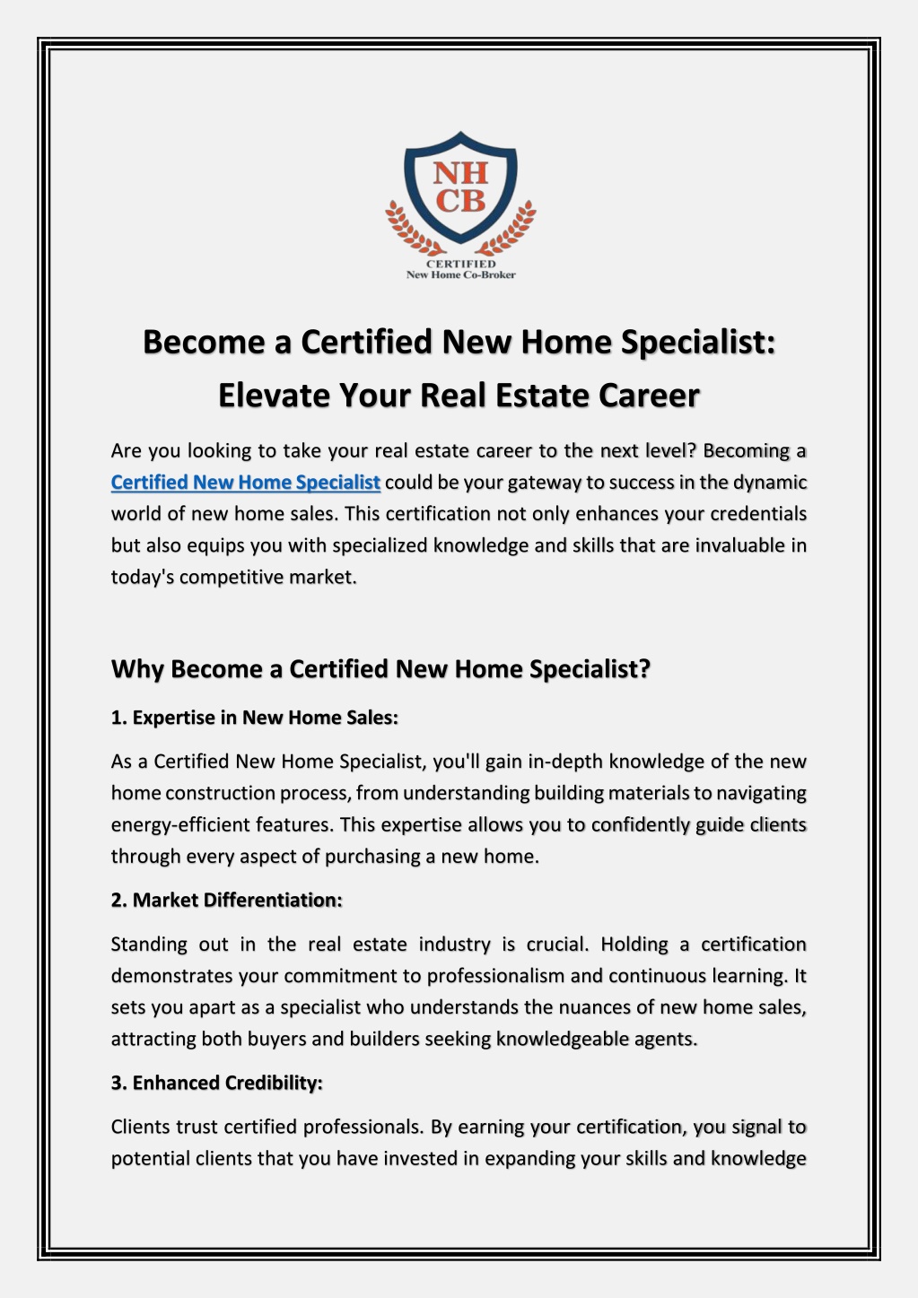 become a certified new home specialist elevate l.w