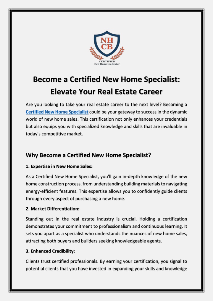 become a certified new home specialist elevate n.w