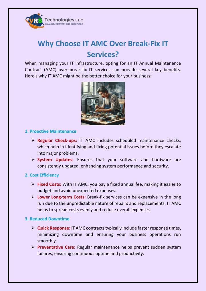 why choose it amc over break fix it services when n.w