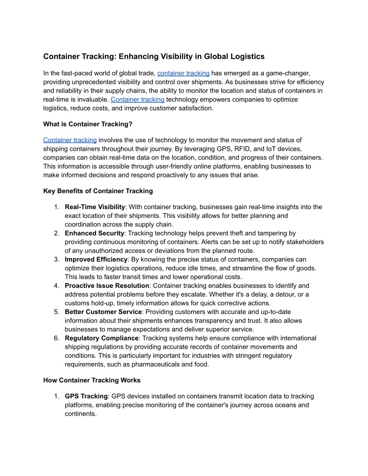container tracking enhancing visibility in global n.w