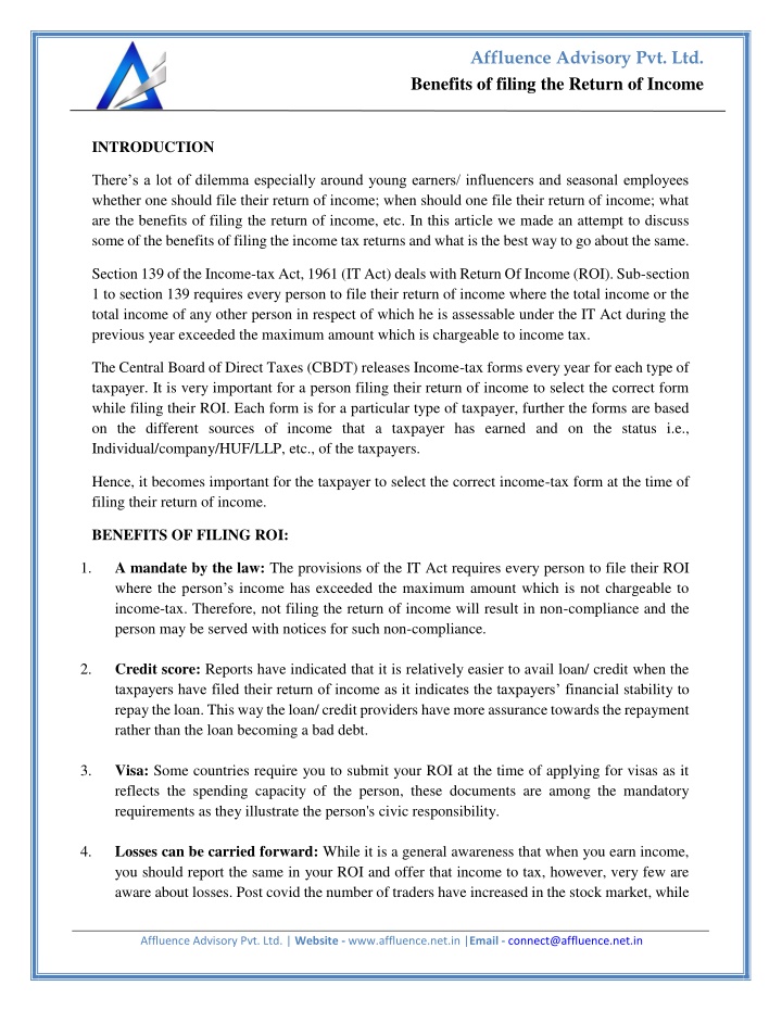 affluence advisory pvt ltd n.w