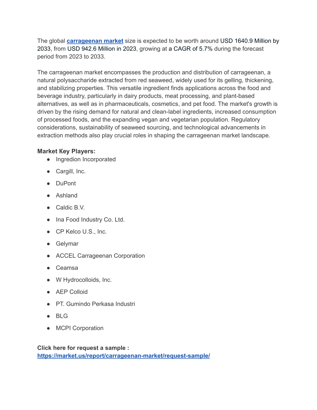 the global carrageenan market size is expected l.w