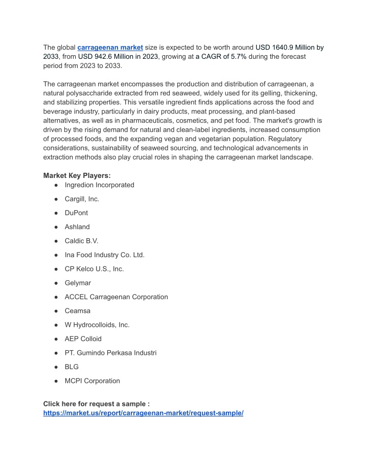 the global carrageenan market size is expected n.w