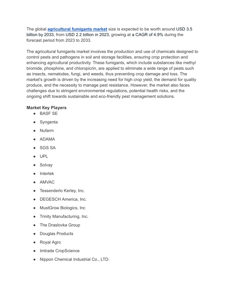 the global agricultural fumigants market size n.w