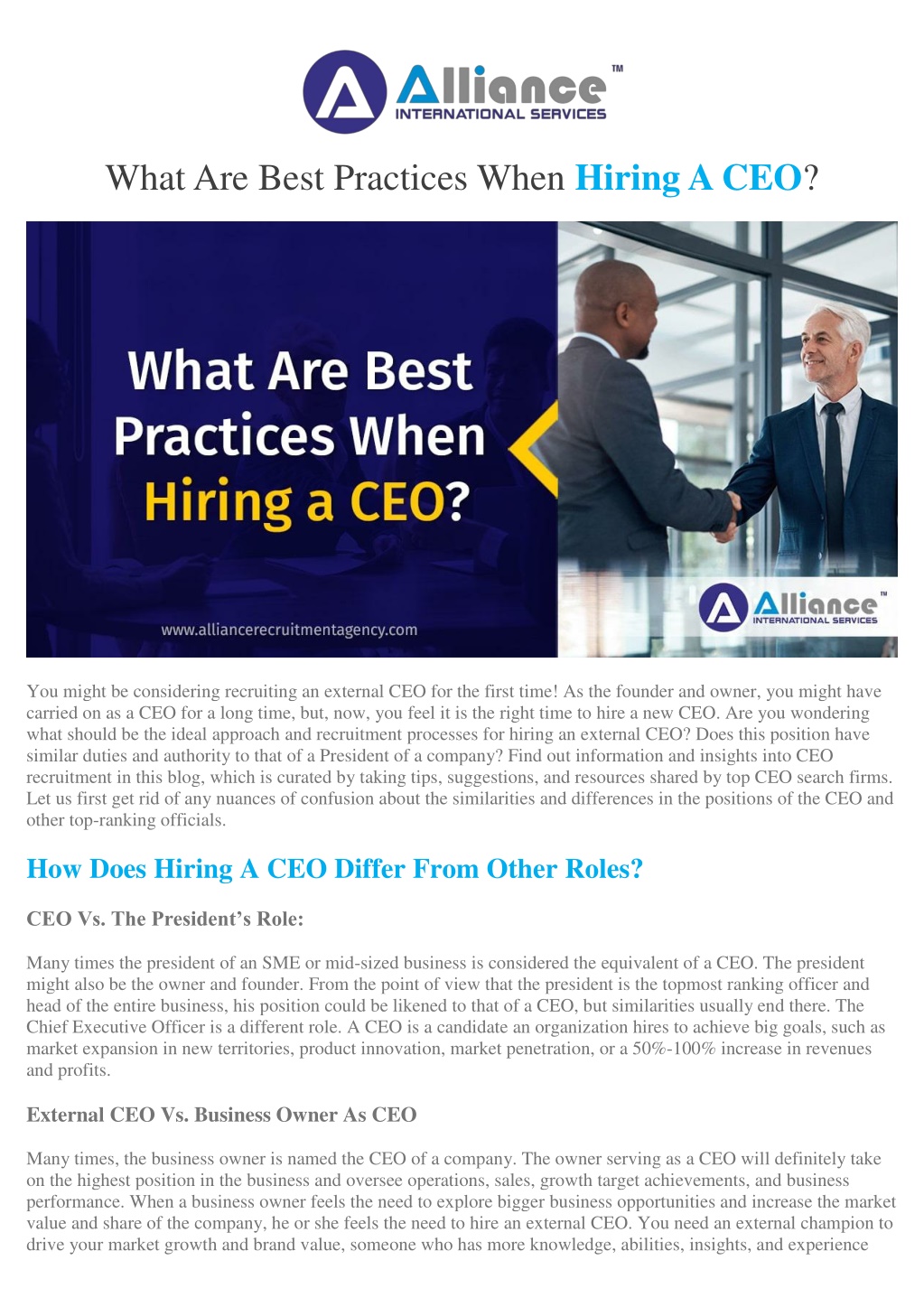 what are best practices when hiring a ceo l.w