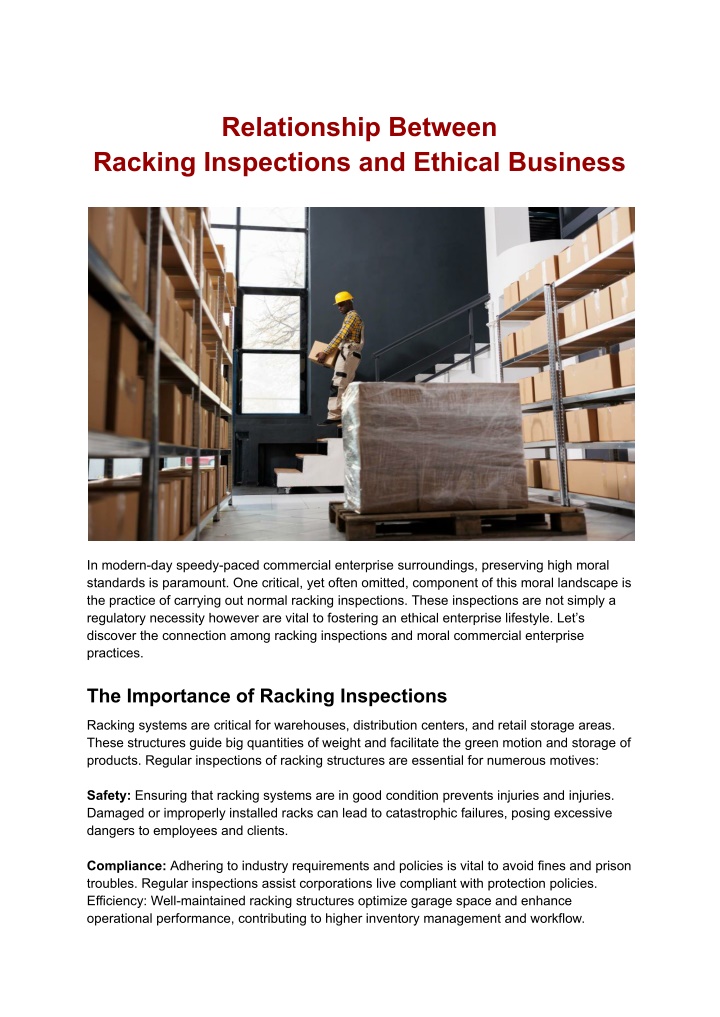 relationship between racking inspections n.w