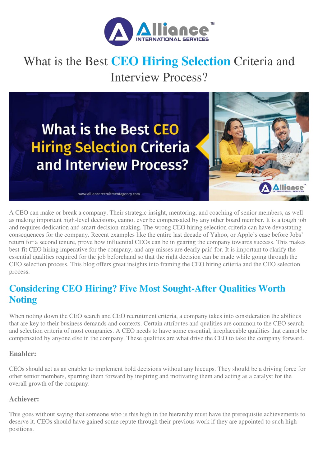 what is the best ceo hiring selection criteria l.w