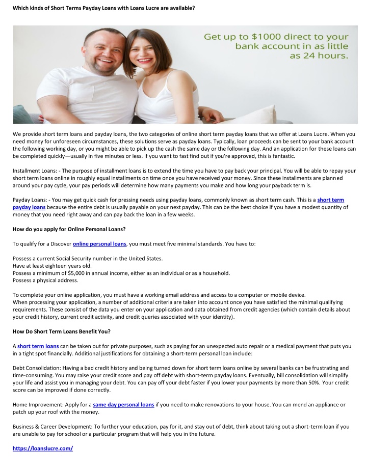 which kinds of short terms payday loans with n.w