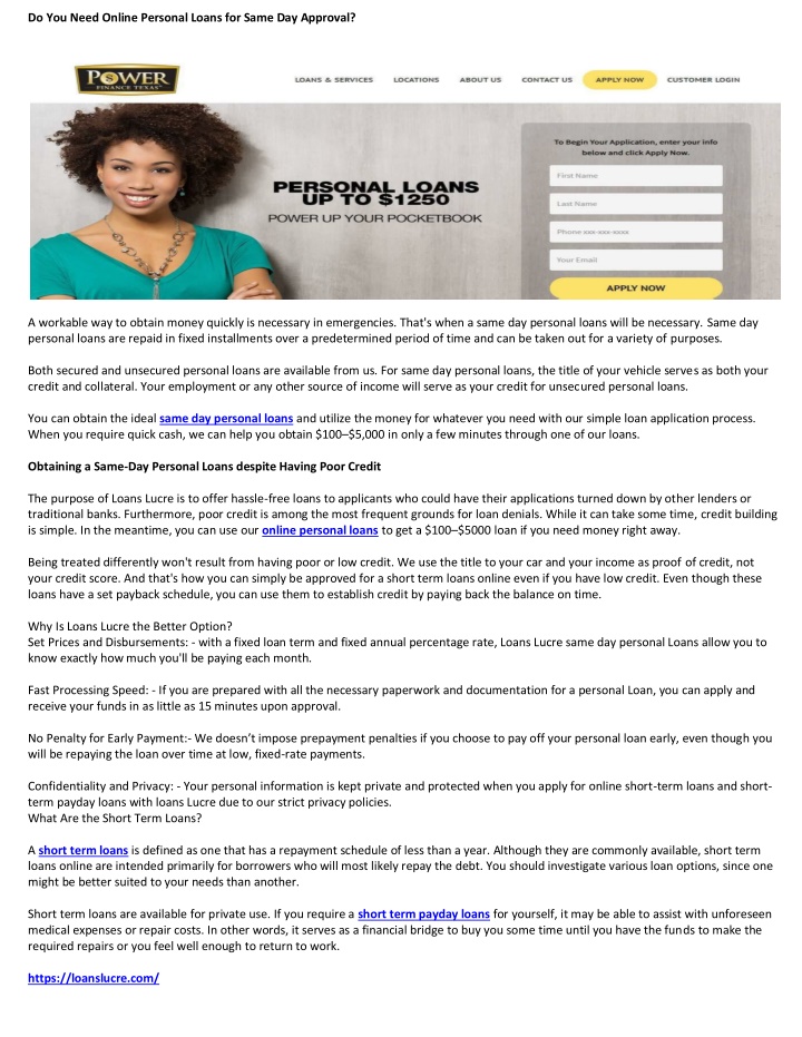 do you need online personal loans for same n.w