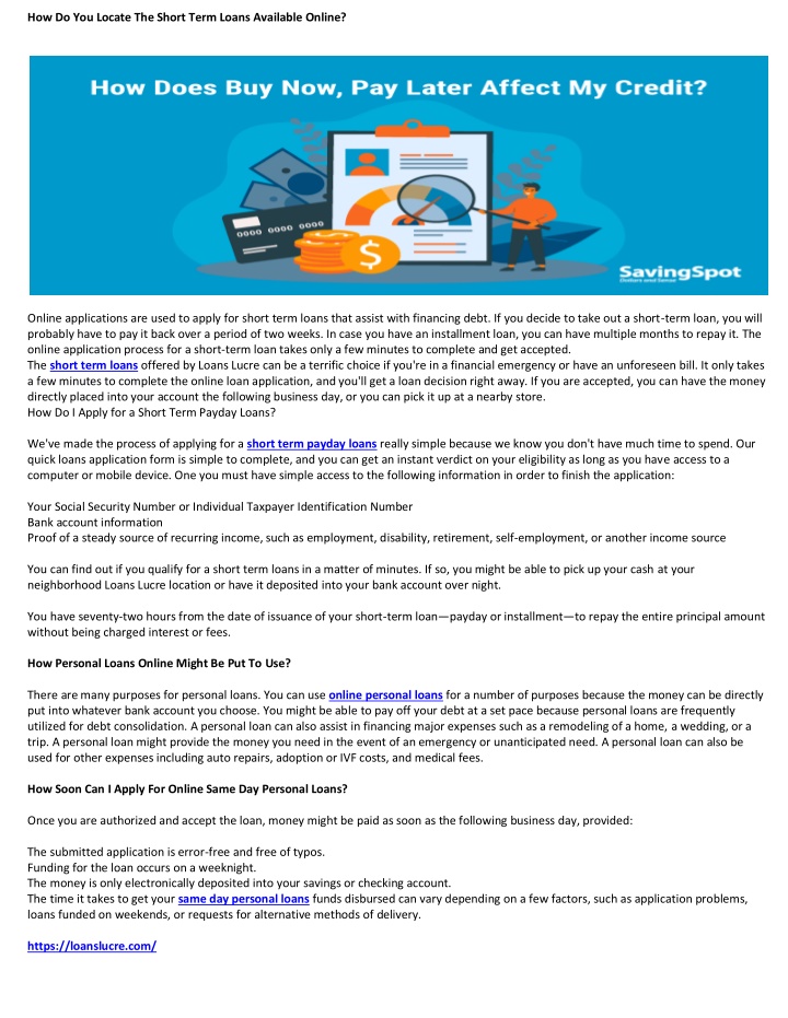how do you locate the short term loans available n.w