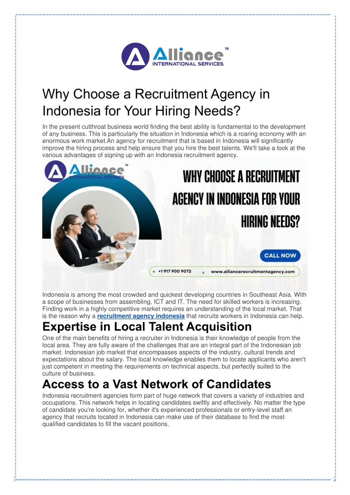 why choose a recruitment agency in indonesia n.w
