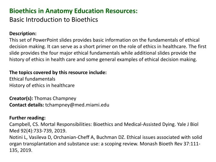 Fundamentals of Bioethics in Healthcare