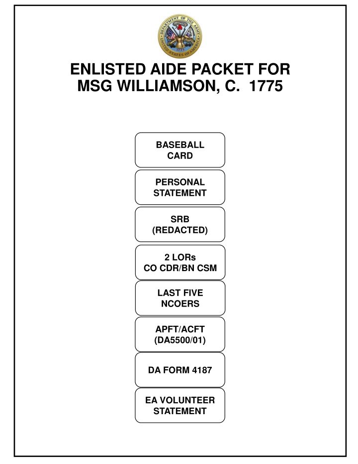 Enlisted Aide Packet for MSG Williamson, C. - Baseball Card Personal Statement