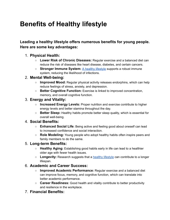 benefits of healthy lifestyle n.w
