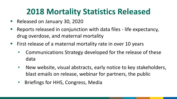 2018 Mortality Statistics: Life Expectancy, Drug Overdose, Maternal Mortality Released