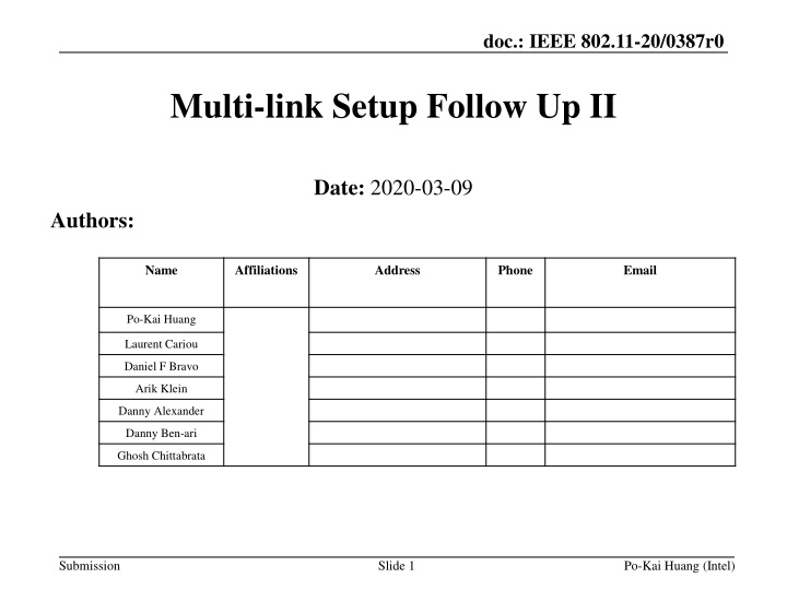 Progress on IEEE 802.11 Multi-link Setup