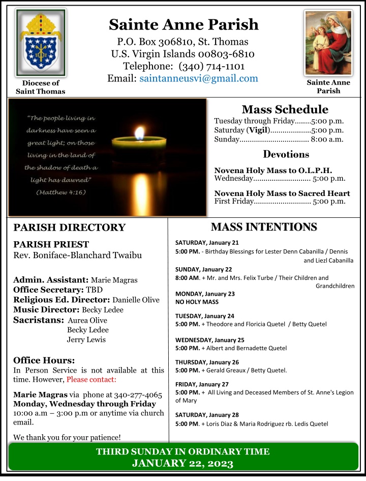 Celebration of Santo Nino Feast at Sainte Anne Parish in St. Thomas