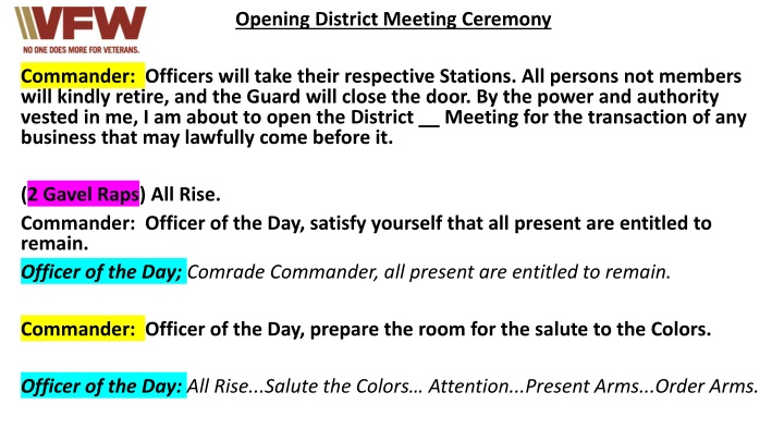 District Meeting Ceremony Protocol