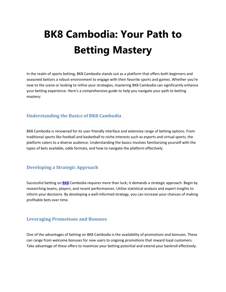 bk8 cambodia your path to betting mastery n.w
