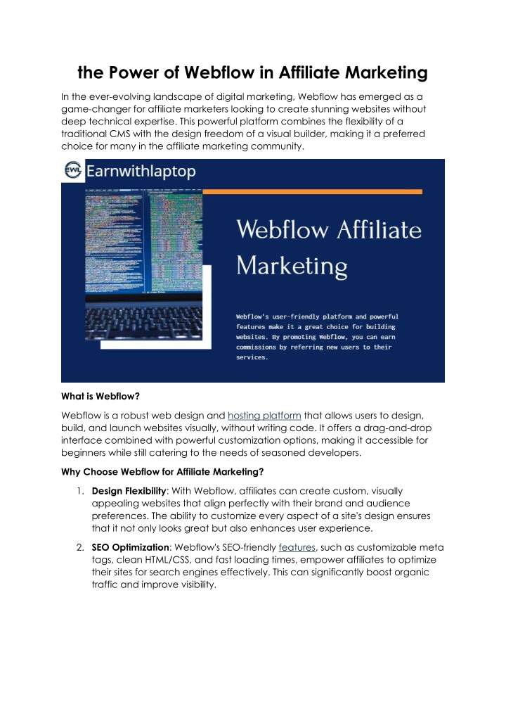 the power of webflow in affiliate marketing n.w