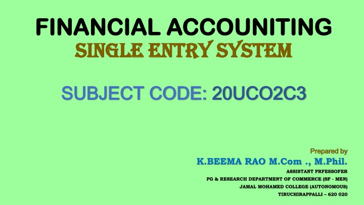 Single Entry System in Financial Accounting