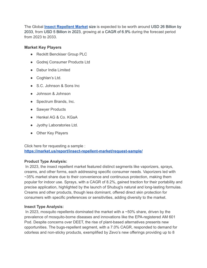 the global insect repellent market size n.w