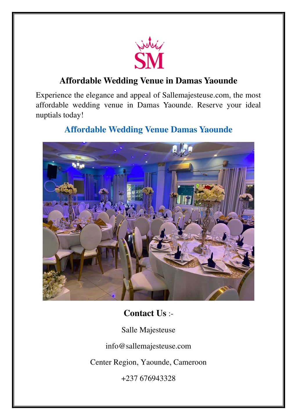 affordable wedding venue in damas yaounde l.w