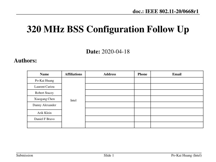 IEEE 802.11-20/0668r1: EHT BSS Configuration Proposal