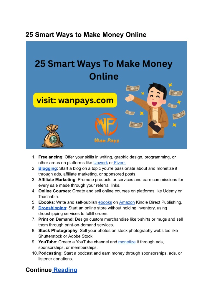 25 smart ways to make money online n.w