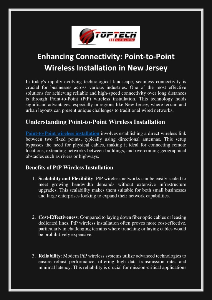 enhancing connectivity point to point wireless n.w