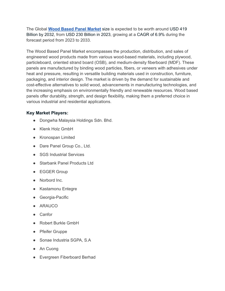 the global wood based panel market size n.w
