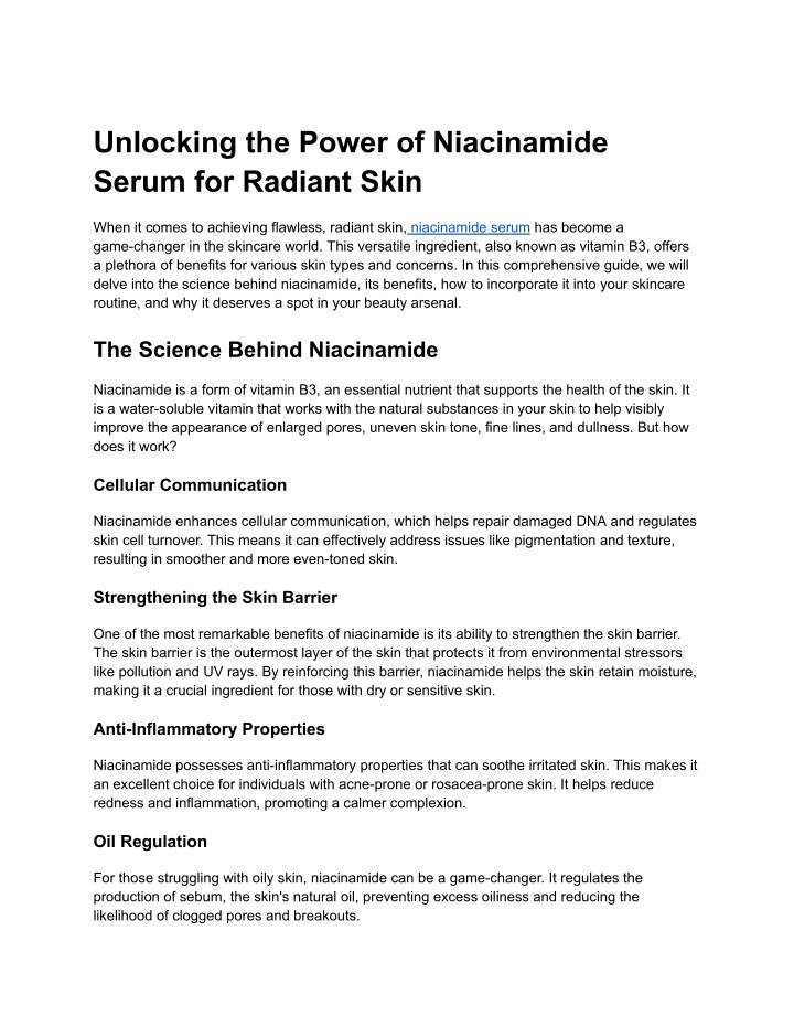 unlocking the power of niacinamide serum n.w