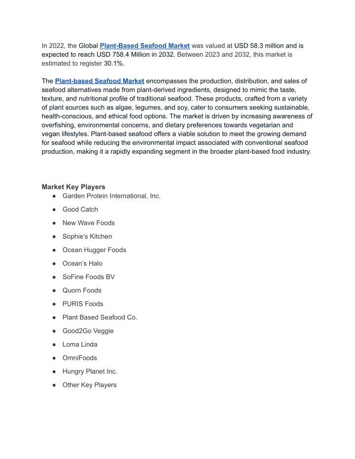 in 2022 the global plant based seafood market n.w