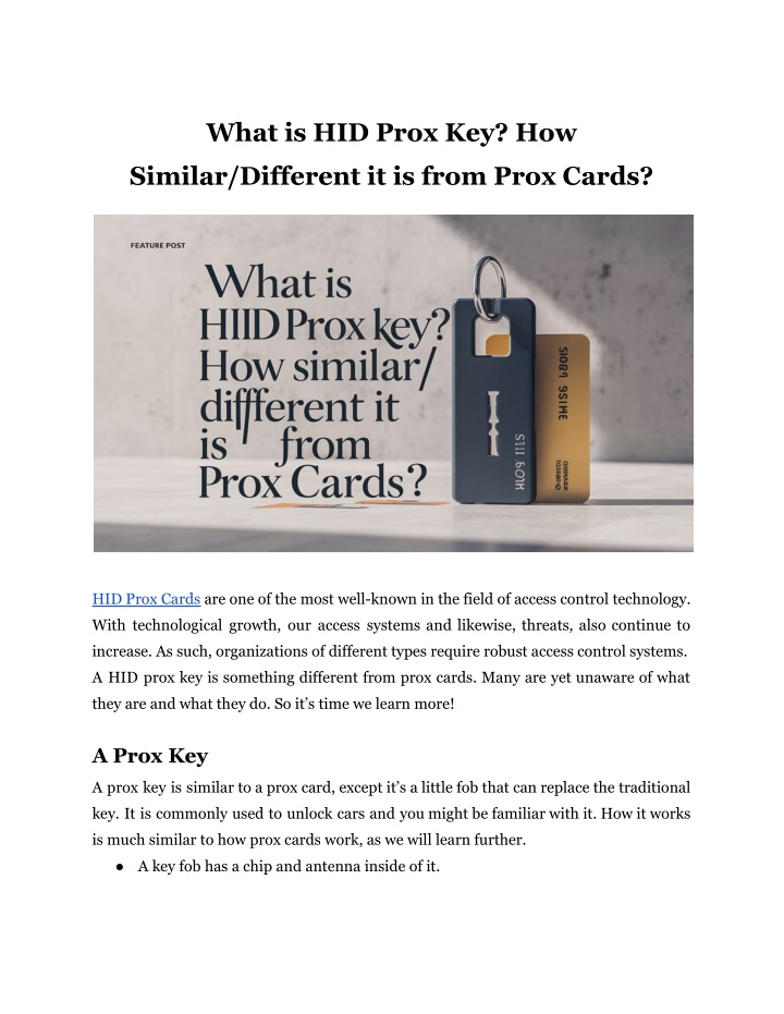 what is hid prox key how n.w