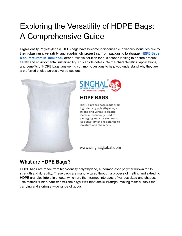 exploring the versatility of hdpe bags n.w