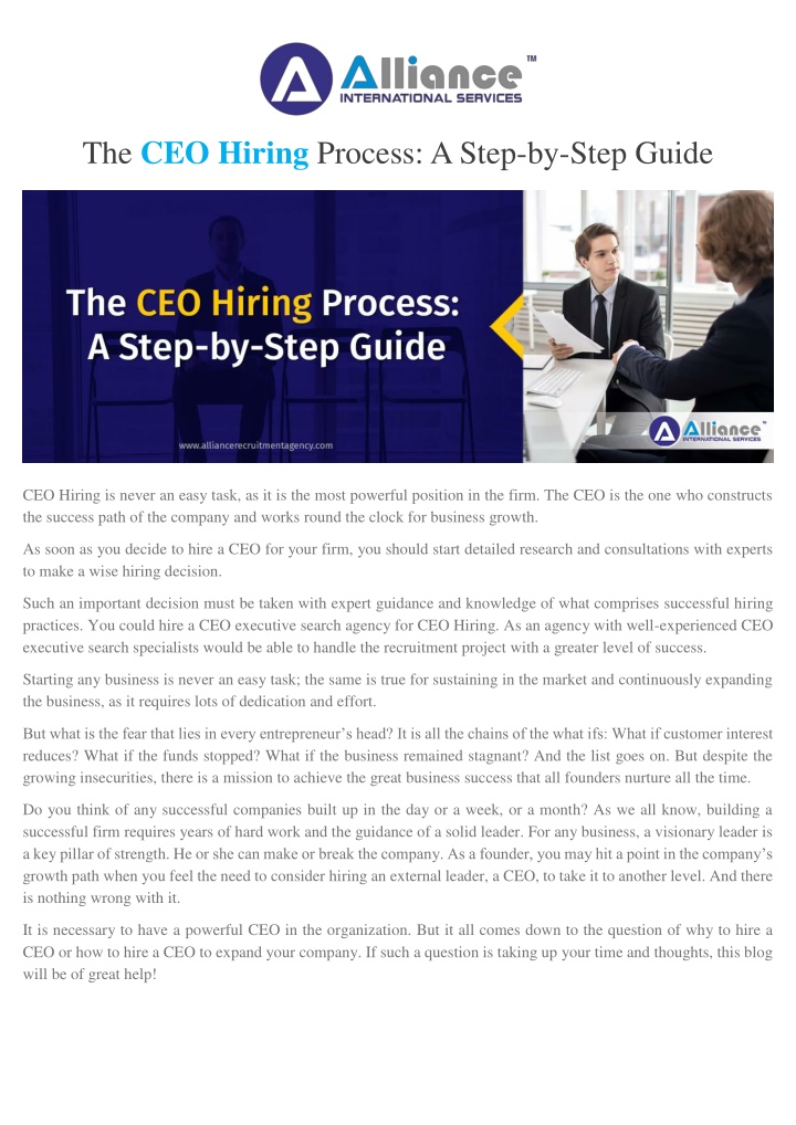 the ceo hiring process a step by step guide n.w