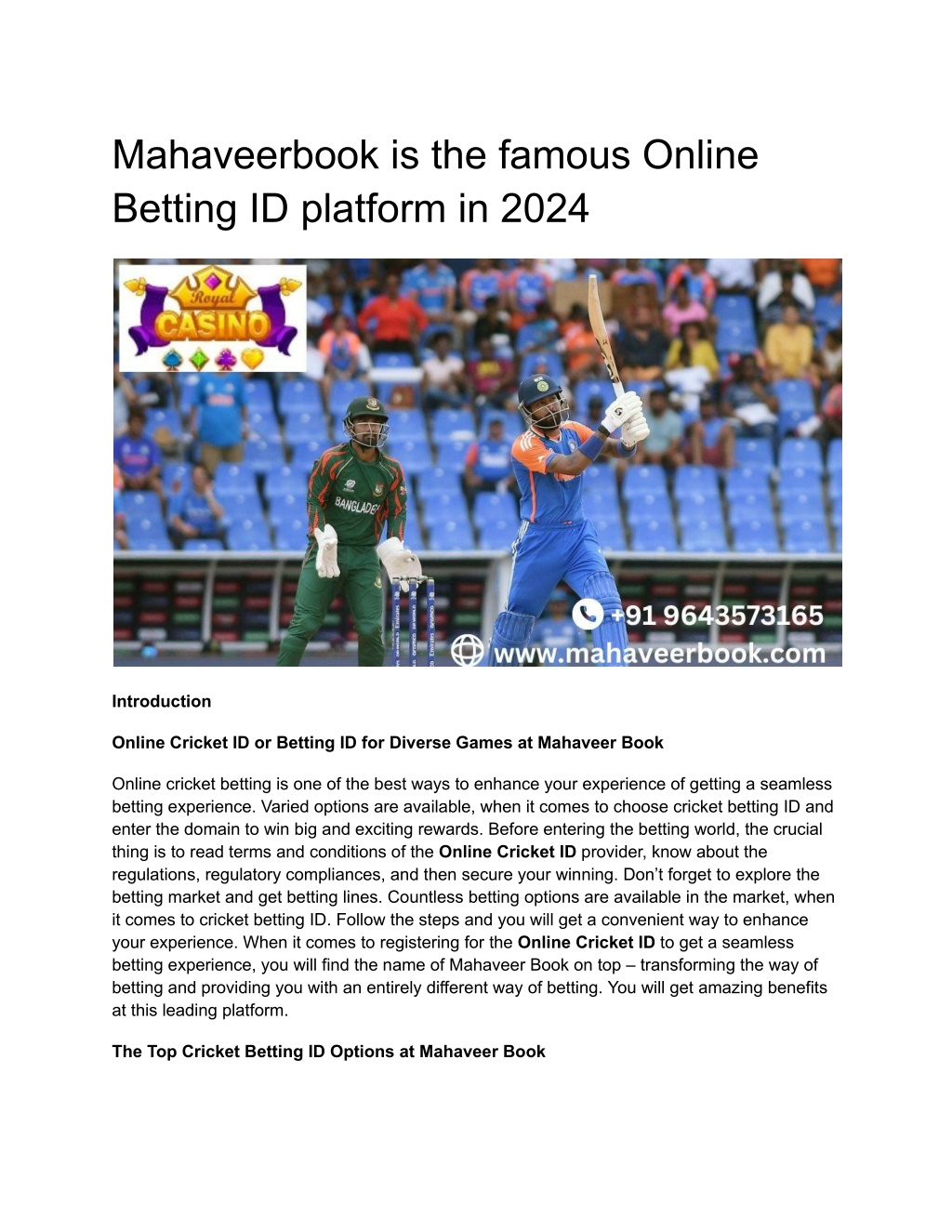 mahaveerbook is the famous online betting l.w