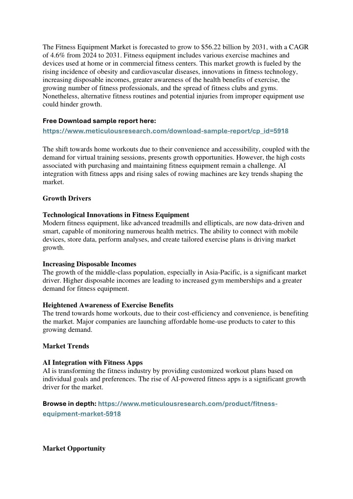 the fitness equipment market is forecasted n.w