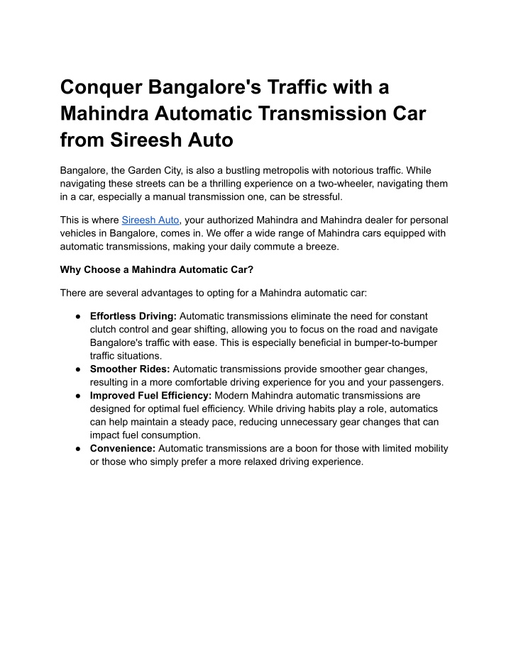 conquer bangalore s traffic with a mahindra n.w
